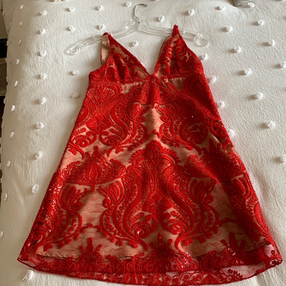 Red Free People Night Shimmers Mini Dress